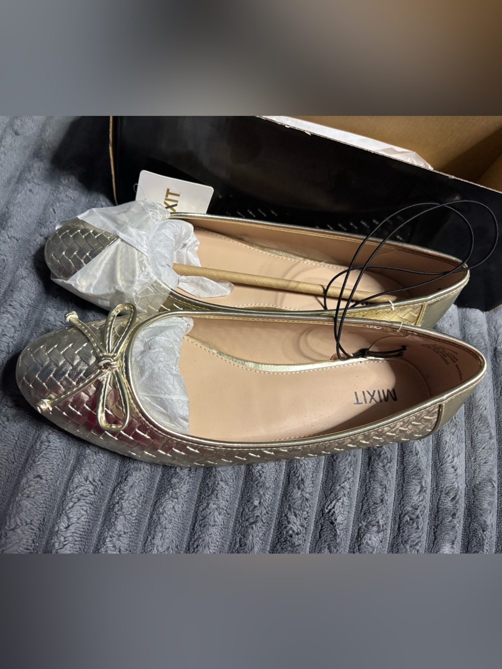 Mixit Metallic Gold Woven Ballet Flats with Bow Detail